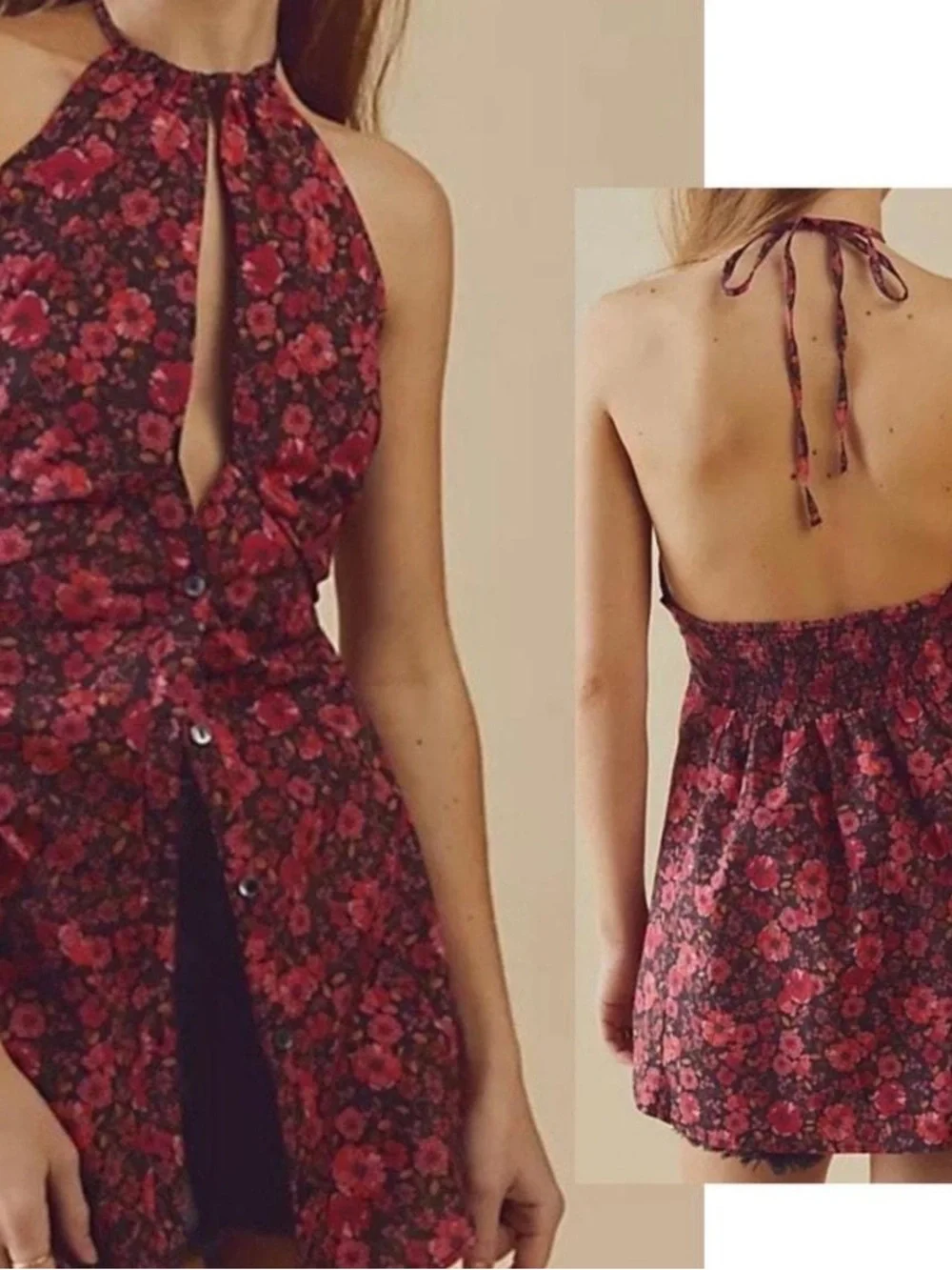 NWOT Free People Lyla Halter Tunic Top in Ditzy Floral Size S Z448